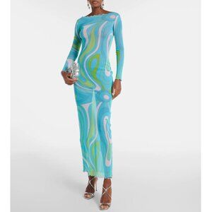 Pucci Abito Tulle Long-Sleeve Sheer Maxi Dress